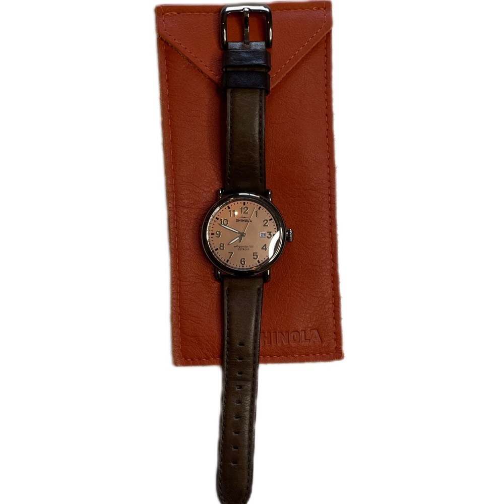 Shinola The Runwell S01 003 38MM Brown Leather Rose Gold Face